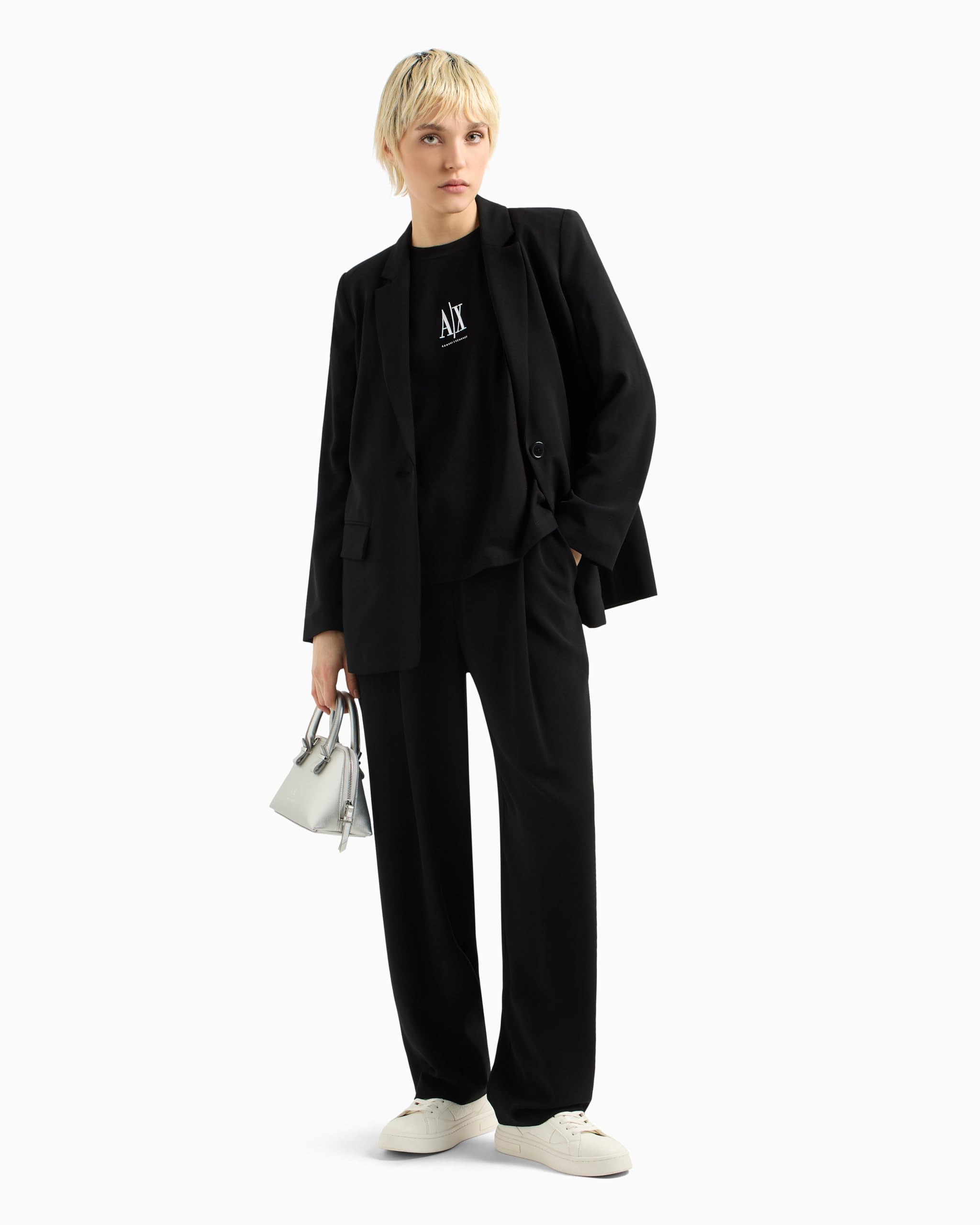 Armani Exchange Women's Icon Project, Embroidered Front Logo, T-Shirt, Black, XS