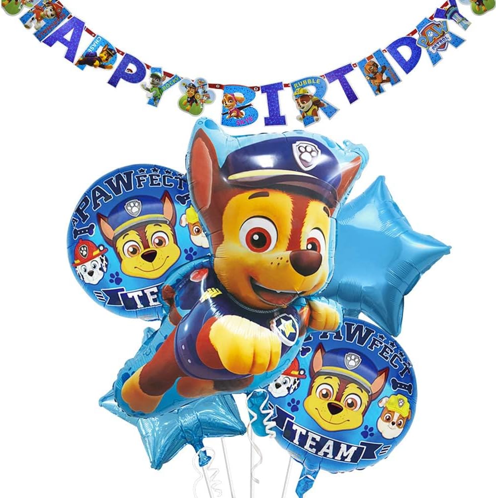 WENTS Paw Dog Patrol Party Supplies Happy Birthday Banner Paw Dog Patrol Foil Balloon for Paw Dog Patrol Theme Kids Baby Shower Birthday Party Decorations