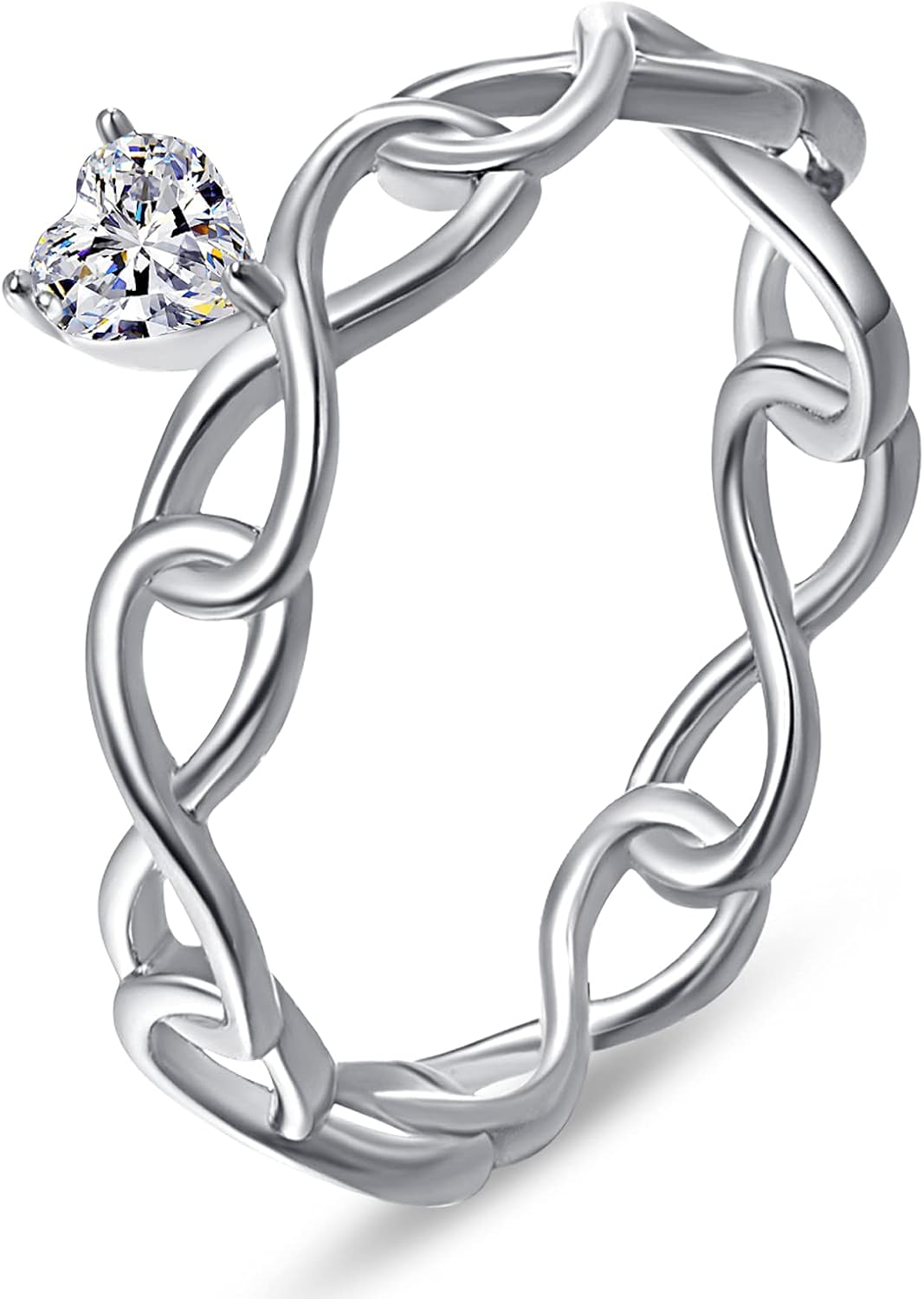 KINGWHYTE S925 Sterling Silver Ring Infinity Love Heart Rings Simple Band Rings for Women Size 7-9