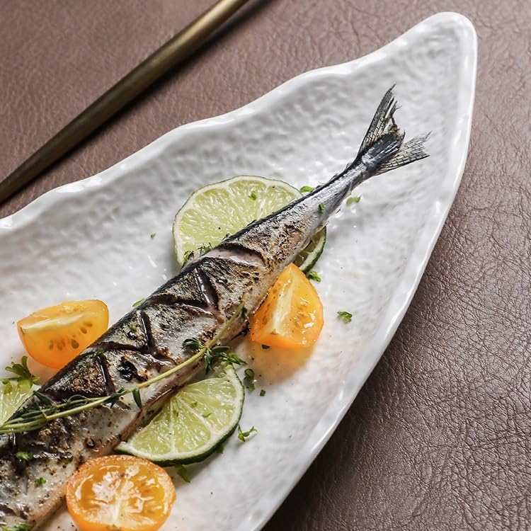 モダンな大型ディナープレート 12.5 石模様 ホワイトセラミック 魚皿 キッチン レストラン テーブルウェア 和風 朝食 デザート