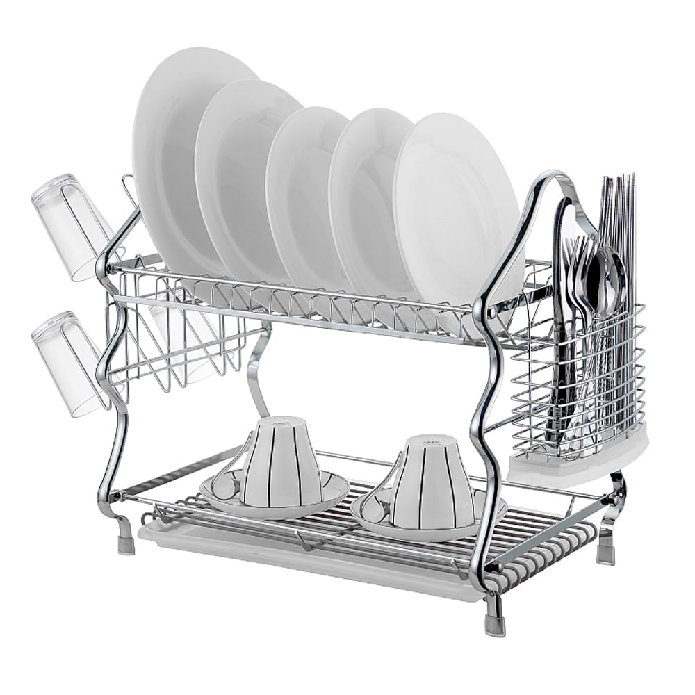 Sponsored Ad – HEXAR® 2 Tier Dish Drying Rack with Drainboard, Premium Steel Dishracks for Kitchen Counter, Dish Organizer Removable Cup Holder Utensils Holder (2 Tier Silver)