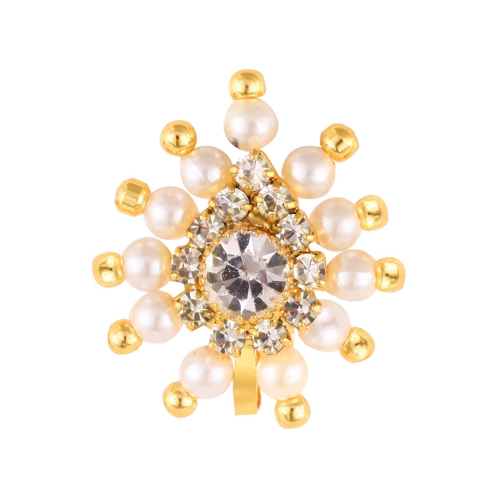 Vighnaharta Gold Plated with Pearl CZ and Artificial stone Clip-on Maharashtrian Nath Nathiya./ Nose Pin valentine day gift valentineday gift for her gift for him gift for women gift for women {VFJ1193NTH-Clipon-White}-image-35