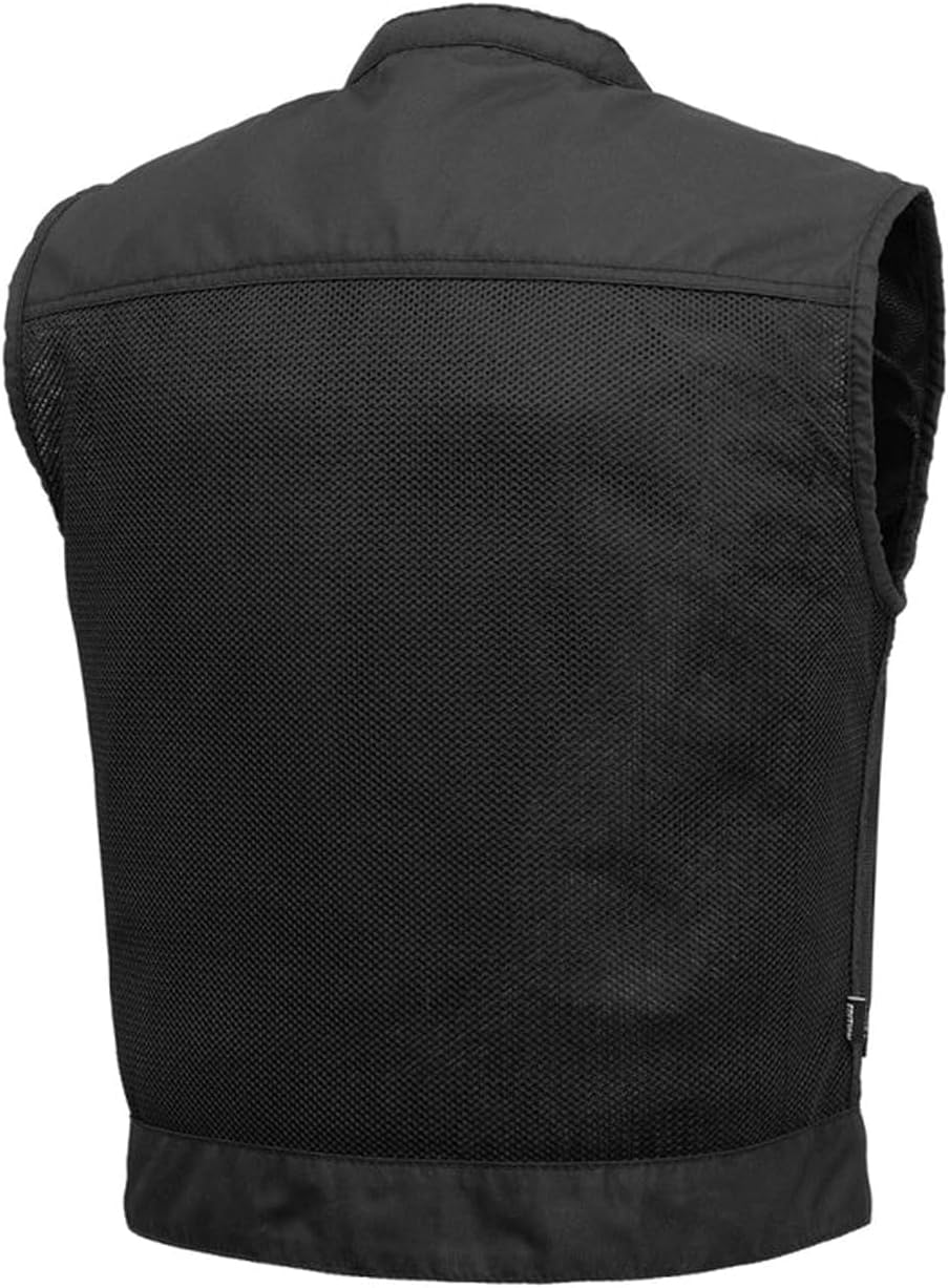 First Mfg Co Lowrider Mens Motorcycle Biker Riding Armor Club Style Black Leather, Twill, Moto Mesh, Perforated Vest