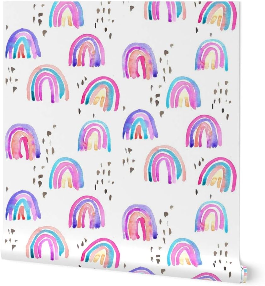Removable Wallpaper 6ft x 2ft - Rainbows Watercolor Doodle Paint Rainbow Colorful Hawaii Custom Pre-Pasted Wallpaper by Spoonflower