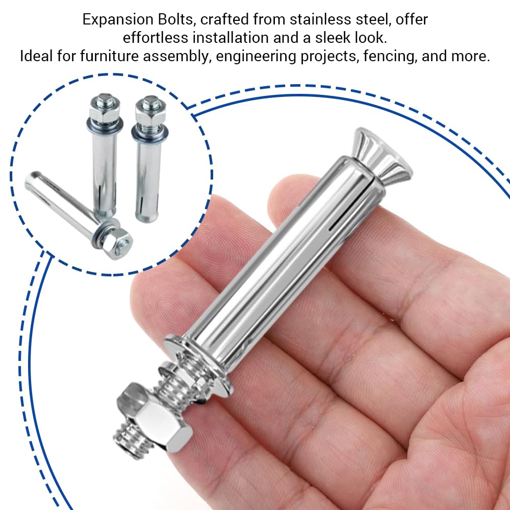 M8 x 120 mm, 10 tasselli ad espansione in acciaio inox 304 con dado e rondella per recinzioni e porte in cemento armato