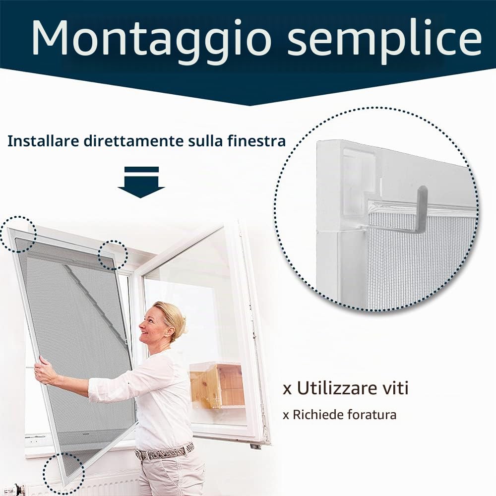Aufun - Zanzariera per finestra, con telaio di bloccaggio, in alluminio e fibra di vetro, Bianco