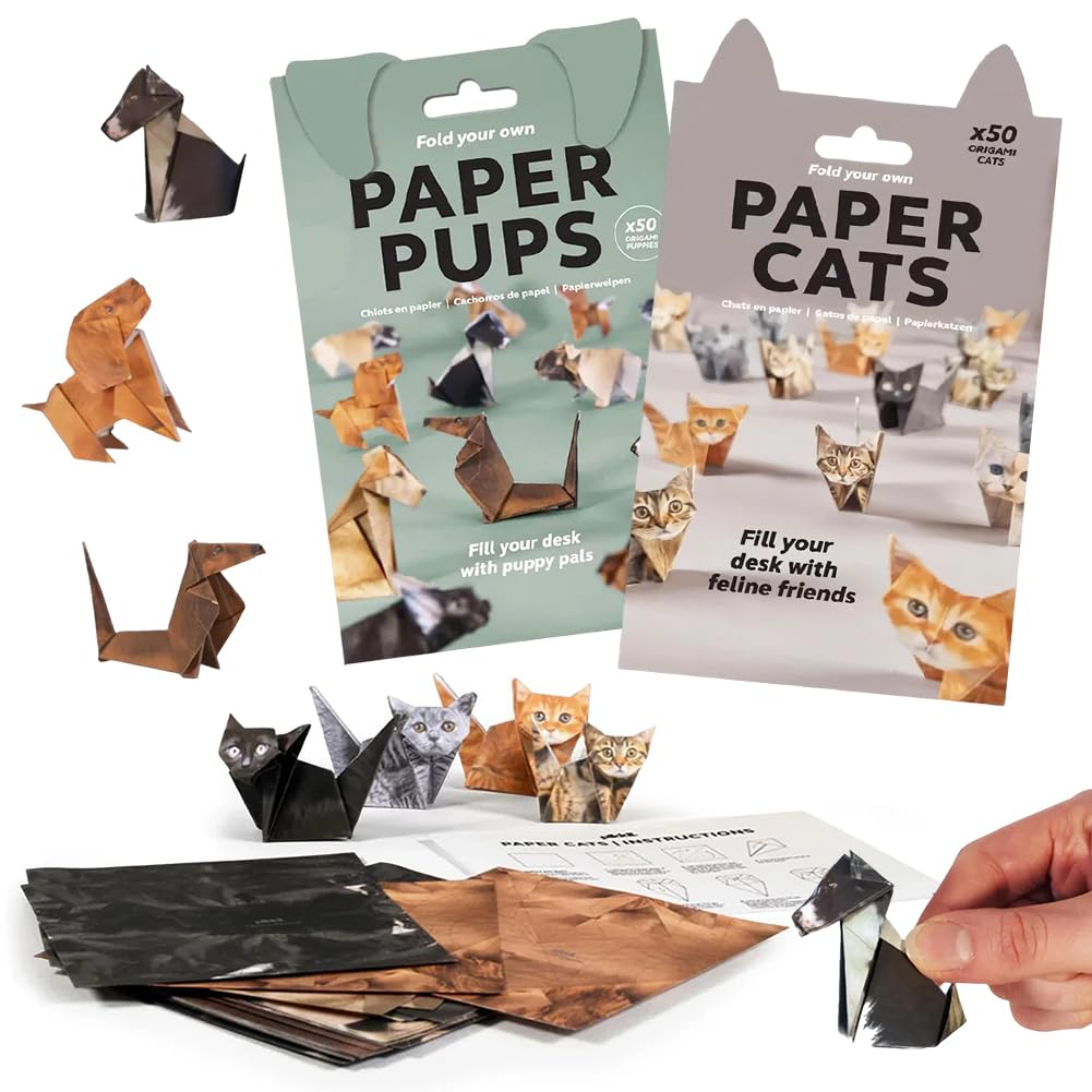 Spiritzohic Multicolored Origami Kit, 100 Sheets Diy Origami Kit Kids Paper Crafts 3D Cat Dog Shaped Origamis Animal Craft Kits Paper Toy Handmade Animal Desk Decoration For Adults Kids Desk Decoration Gift For Pet Lovers