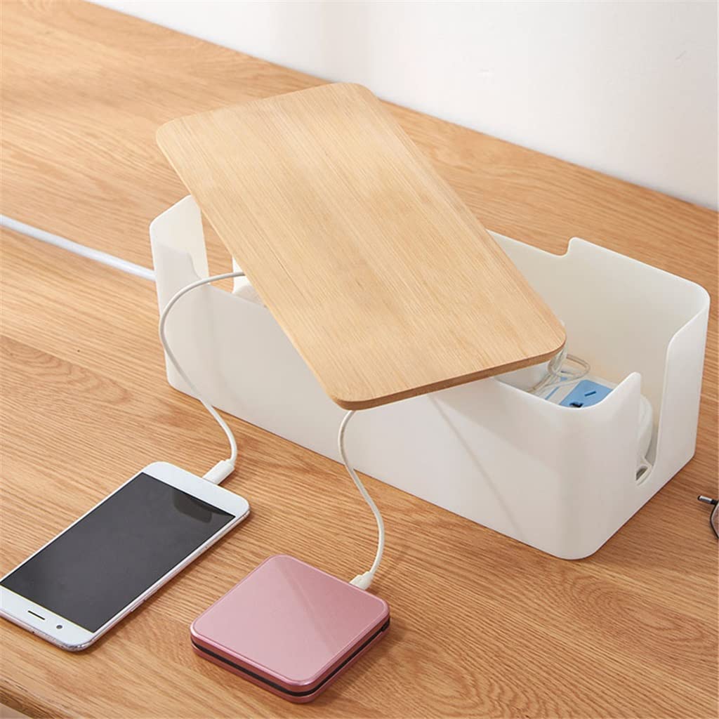 Caja de cables con cubierta de madera, regleta de alimentación, cargador de escritorio, organizador de escritorio, tablero de almacenamiento