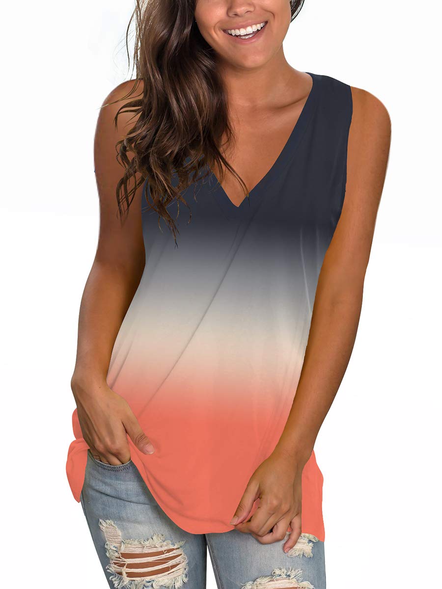 SAMPEEL Women's Summer Tank Tops Basic Tanks V Neck Sleeveless T Shirts Side Split