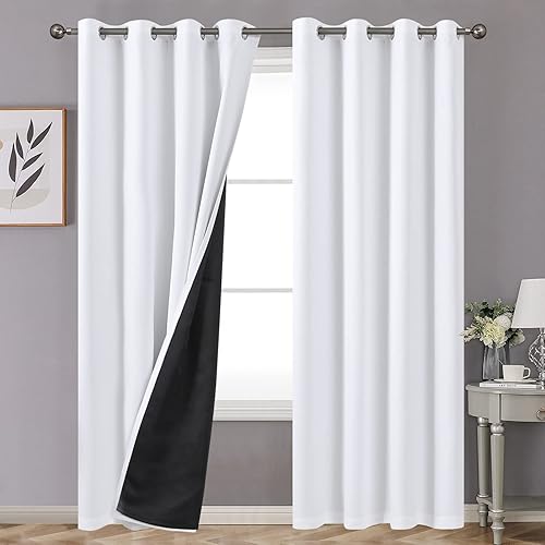 Miniatura 1 de YoungsTex Cortinas 100% opacas de color blanco puro para sala de estar de 84 pulgadas de largo, 2 paneles de 2 capas gruesas con aislamiento