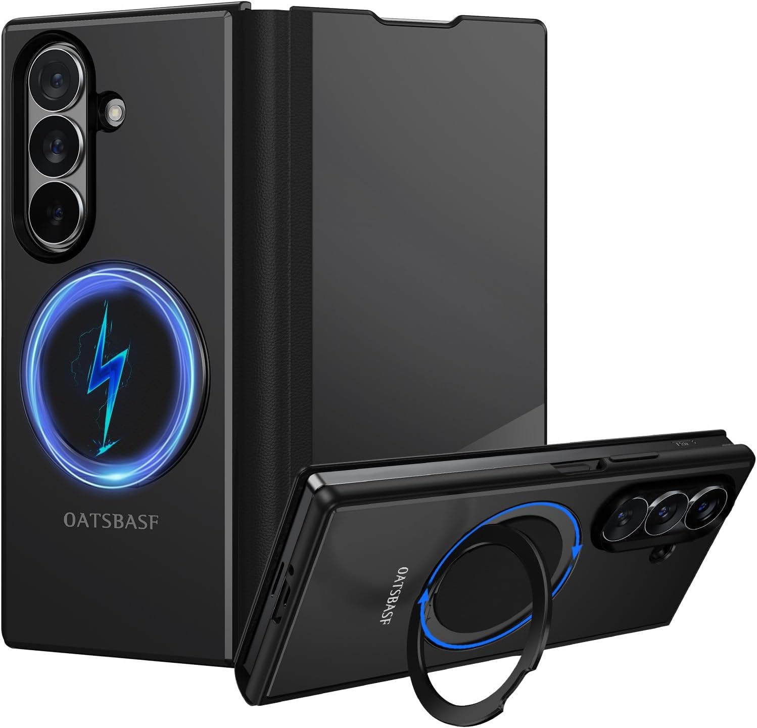 for Samsung Galaxy Z Fold 7 Case,Compatible with MagSafe,360° Rotatable Magnetic Kickstand,Full Body Screen Protector Flip Cases,Hinge Protection Anti-Scratch Aluminum Metal Shockproof Cover(Black)