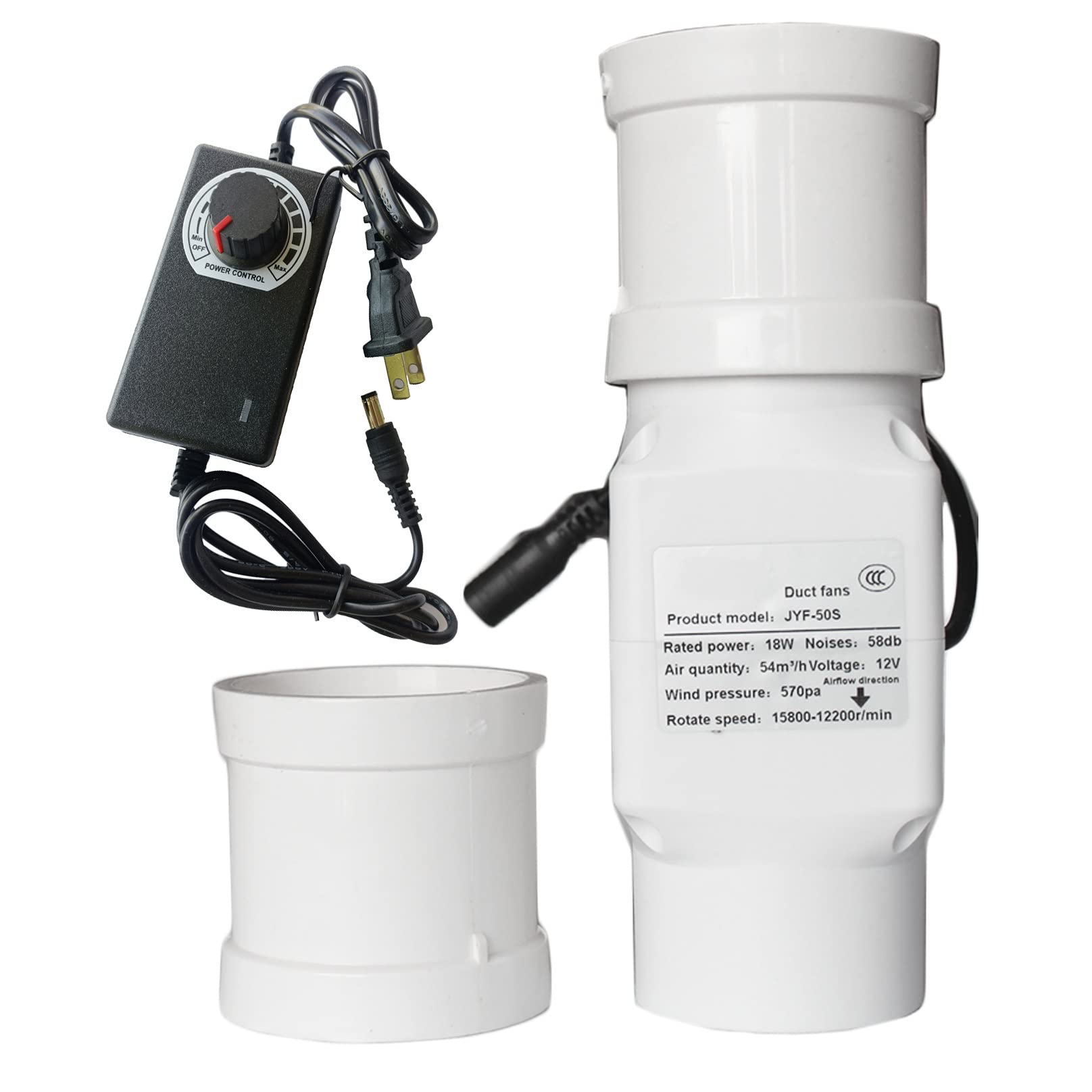 Wentylator wyciągowy 2 "na 12 V Wysoka prędkość wiatru 50 mm Mini wentylator liniowy 32 Cfm, do szklarni, zwierząt domowych, łazienki, namiotu, pokoju, piwnicy (kolor: prędkość króla