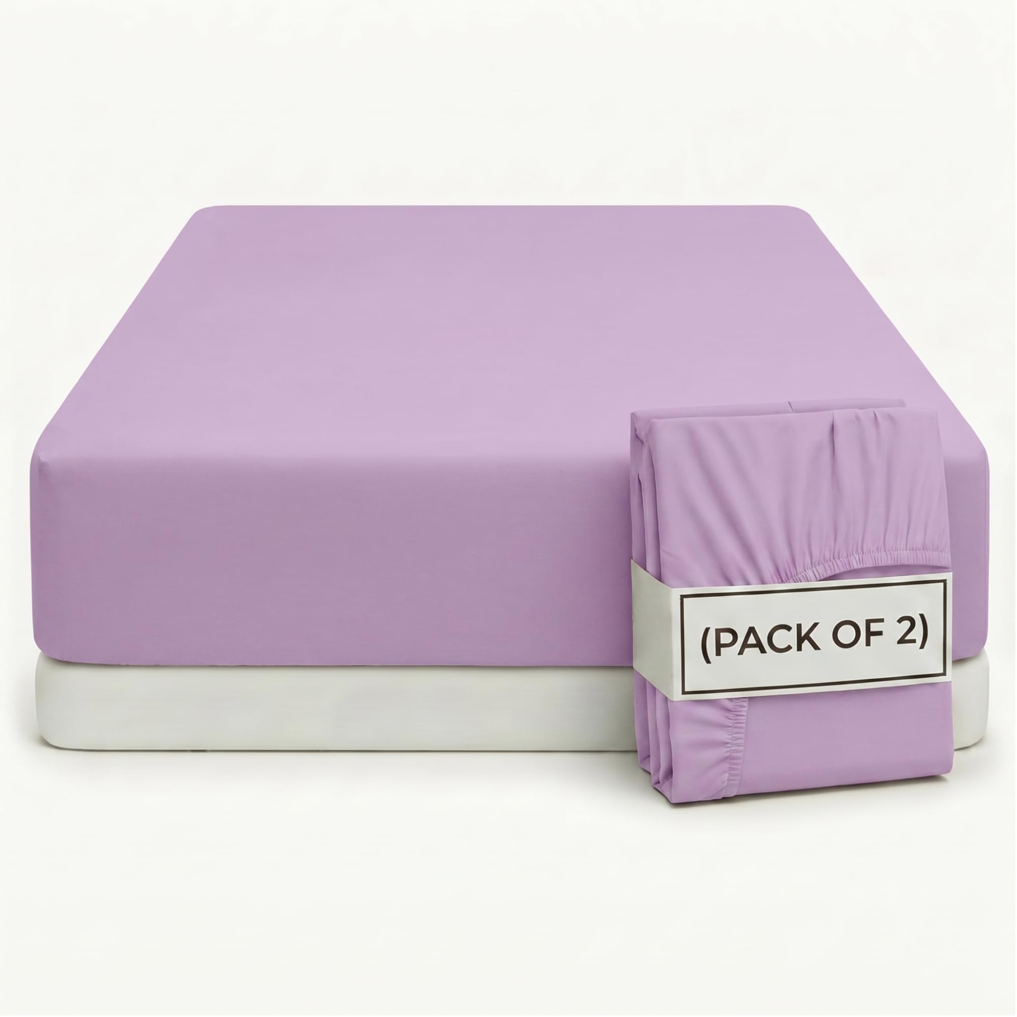 Q&H - 2x King Bedding Fitted Sheet Lilac - Brushed Microfibre 30cm Deep Pocket Elasticated Fit - Easy Care Soft & Breathable - Washable Fade & Shrink Resistant Mattress Sheet