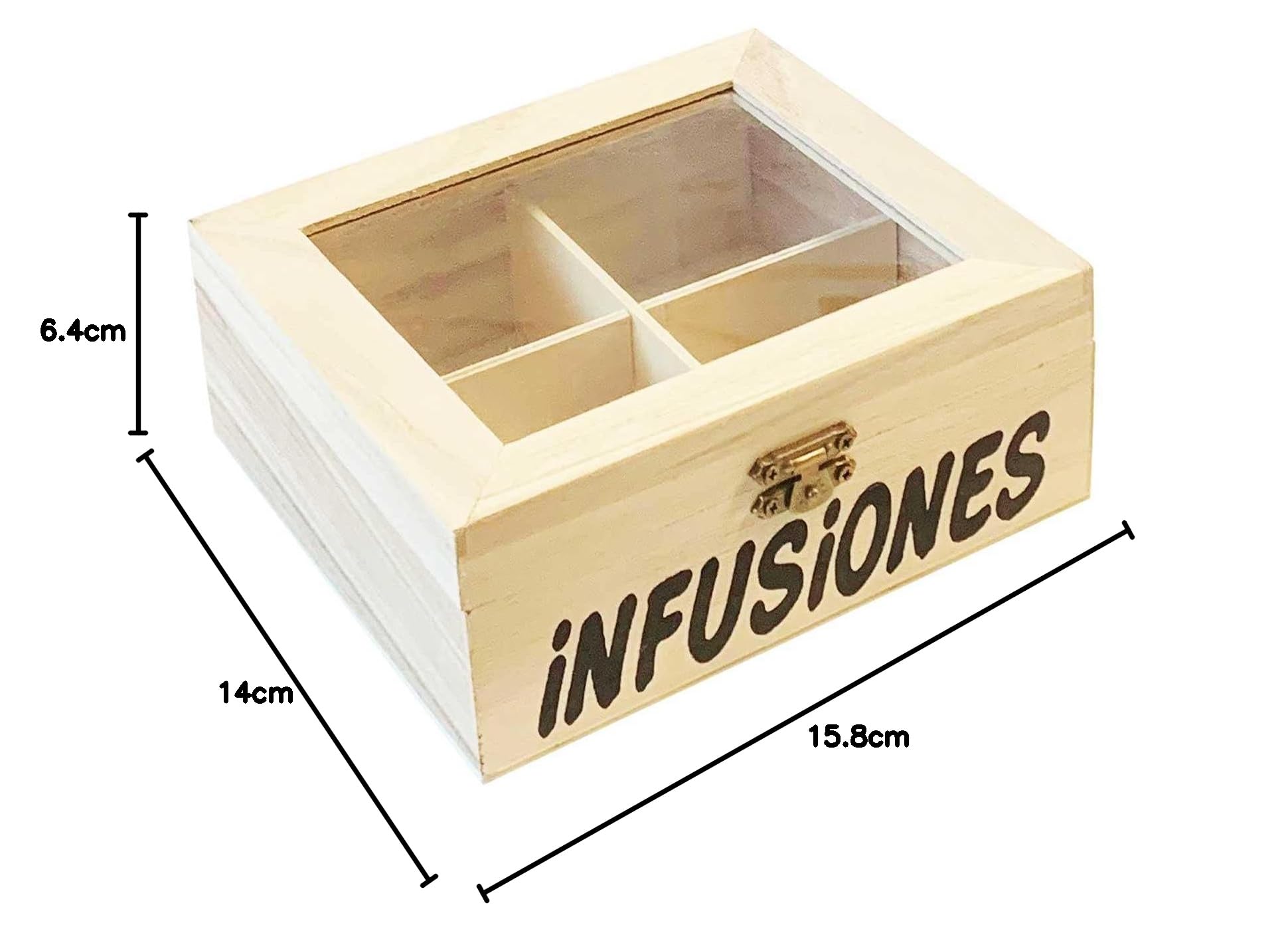 Tradineur - Pack de 6 Cajas de Madera infusiones con 4 Compartimentos 6.4 x 15.8 x 14 cm. Caja, Cofre para Decorar con Tapa, almacenaje té, café