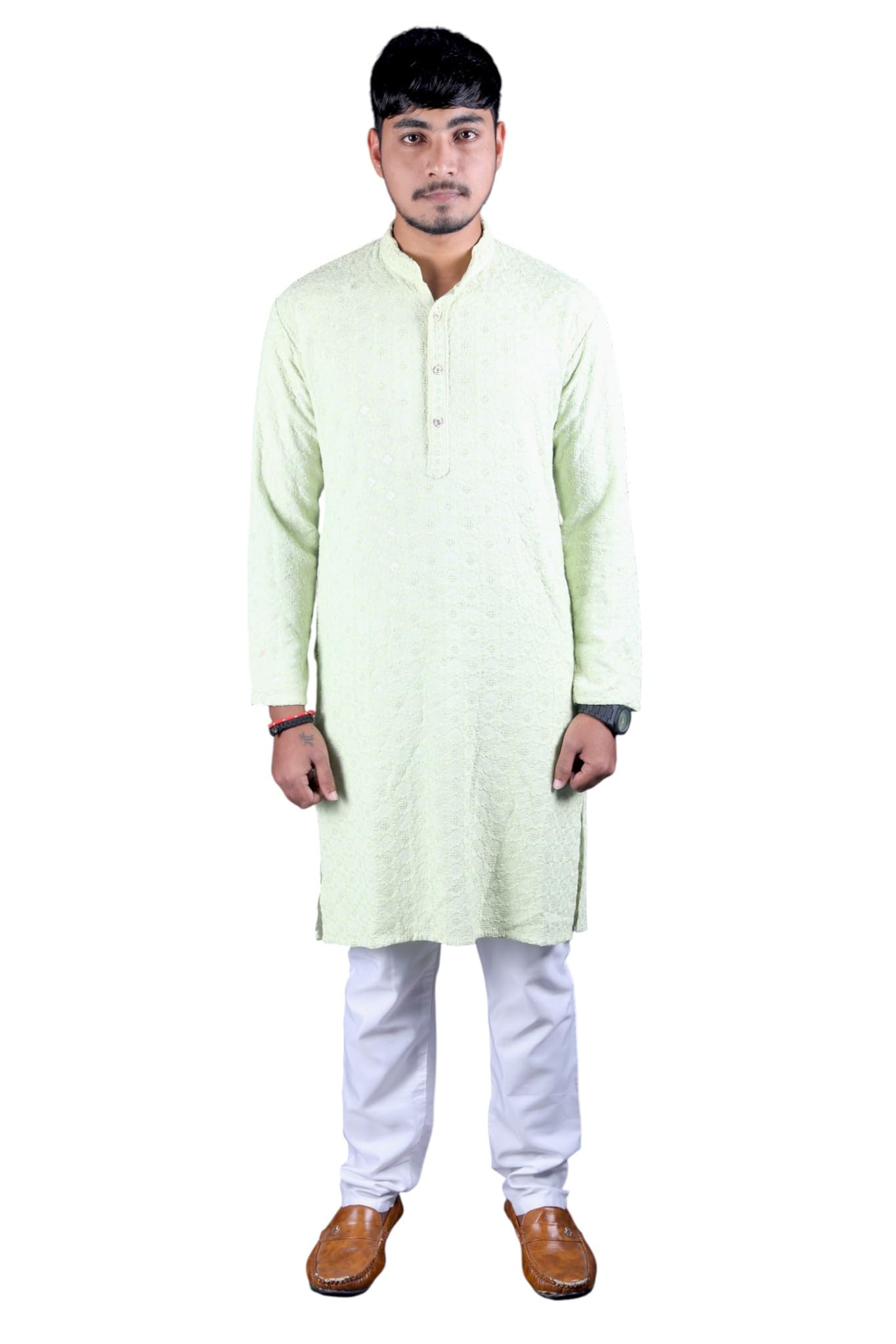 Mens Light Green Plain Kurta