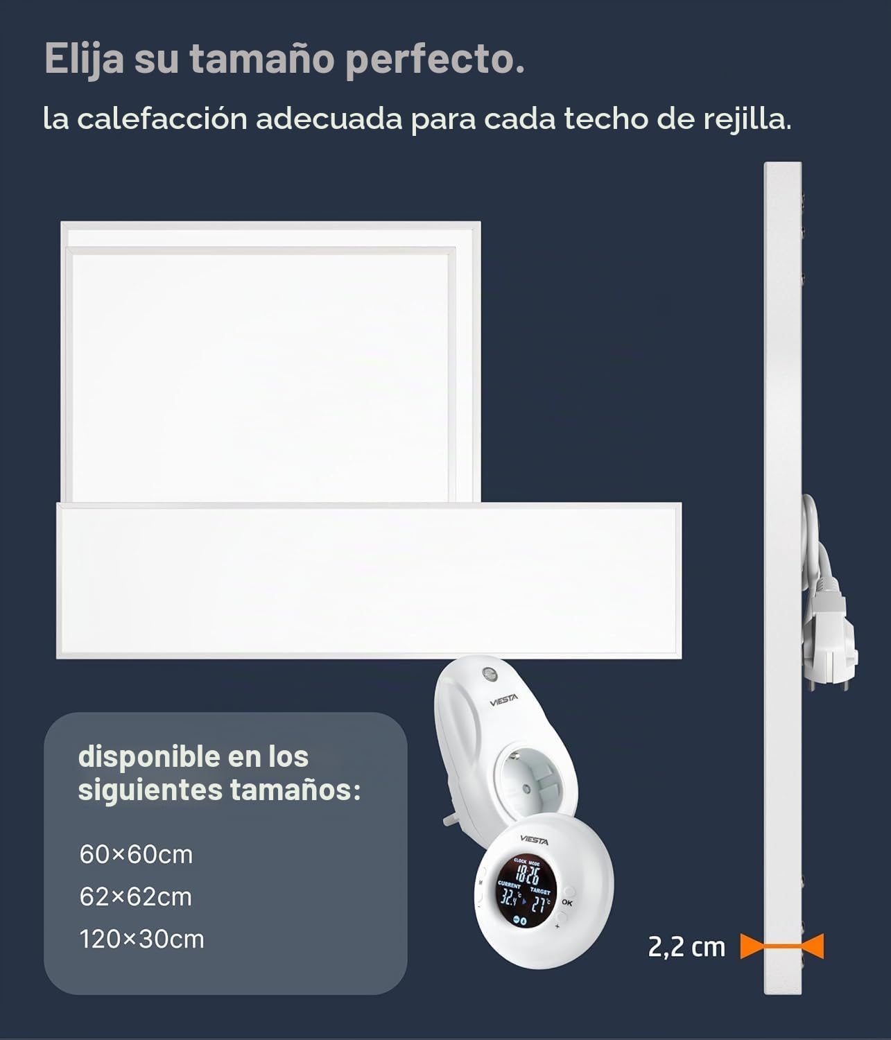 UMBRELLA® CF calefacción infrarroja de pared 60 × 60 cm 360 W con termostato inalámbrico TH20 – panel calefactor Carbon Crystal para pared, techo y techos modulares