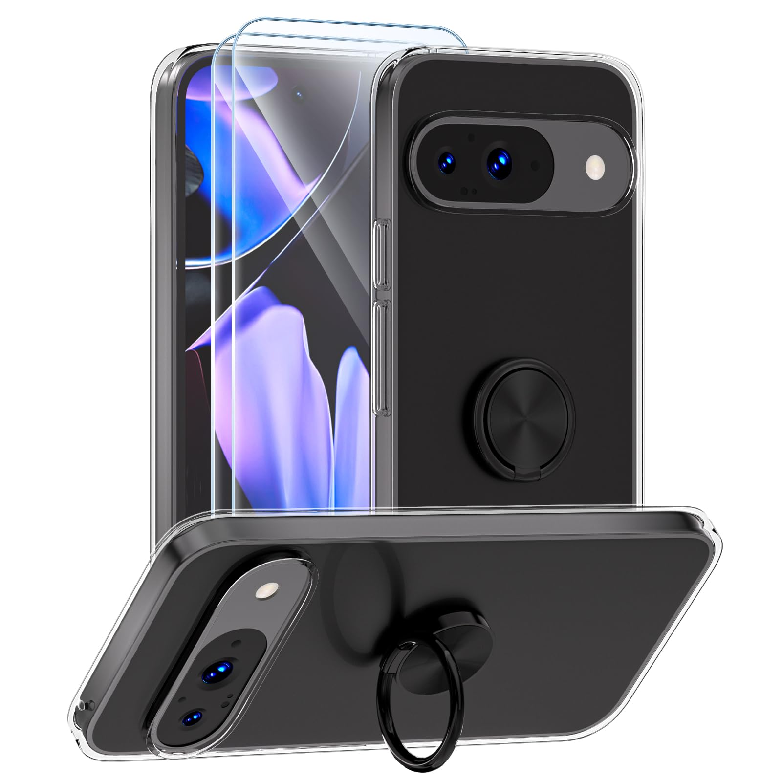 Coque silicone Google Pixel 9 transparente shockproof cover avec support noir - 8