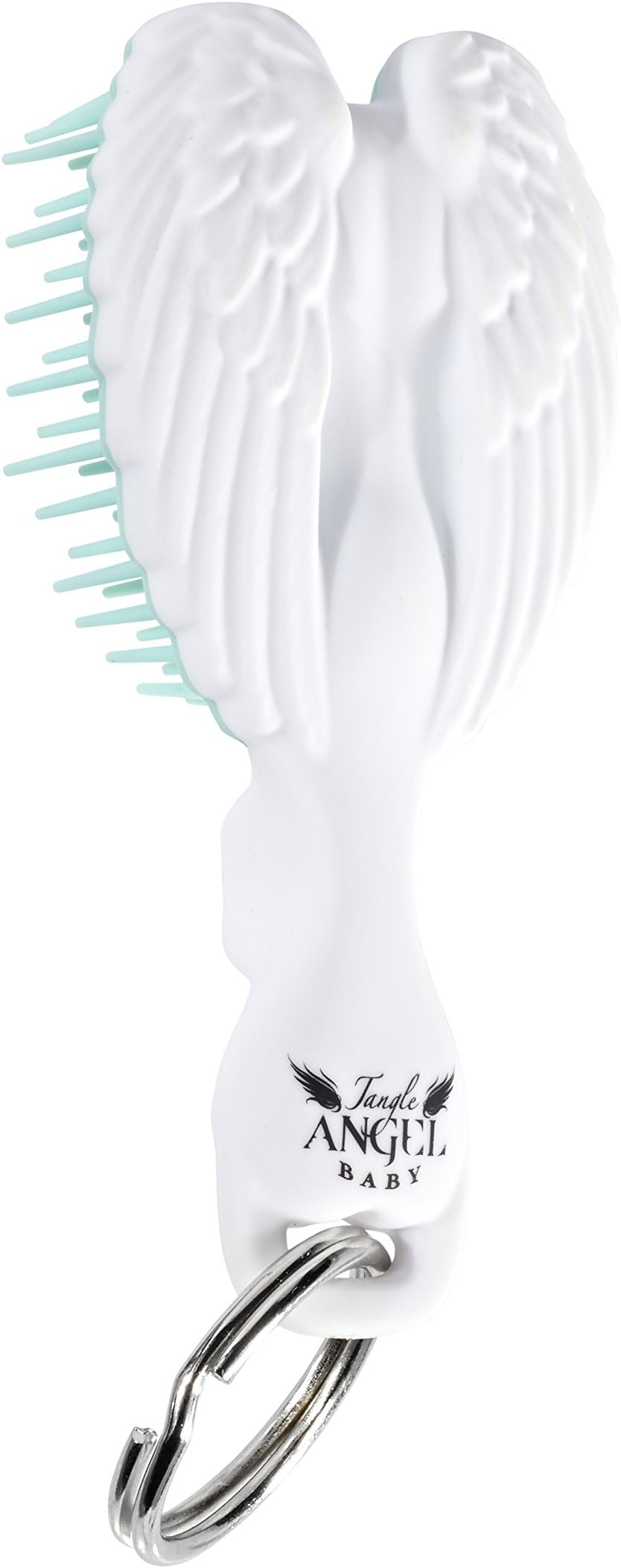 Tangle Baby Key Ring Soft Touch Brush, White/Turquoise