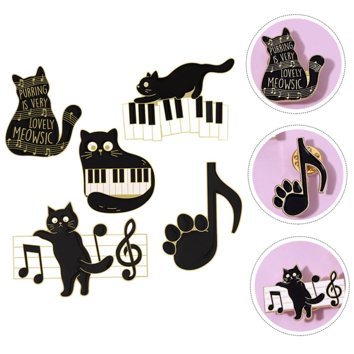 BESPORTBLE 5 Set Spilla Corpetto Spilla Con Animali Carino Vestiario Decorativa Spille Distintive Natale Divertente Perni Musicali Kawaii Lega Black 5 Pezzi*5