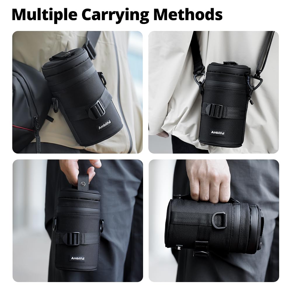Ambitful Thick Camera Lens Pouch Case, Water/Dust/Shock Protection Lens Pouch for DSLR Camera Lens Compatible For Sony, Nikon, Canon, Fujifilm, Tamron Fits Lenses Below, 100 × 165 mm, 100 × 165 mm