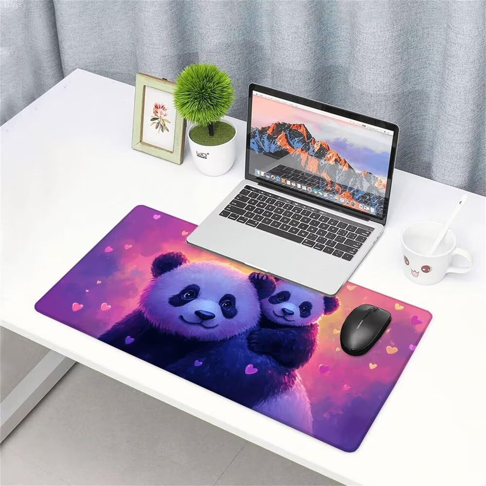 Fioletowa podkładka pod mysz XXL pod biurko do gier akcesoria do klawiatury podkładka pod mysz panda rozszerzona szeroka mata do gier 1000 x 500 x 3 mm ochrona na biurko gumowa podstawa, przeszyte