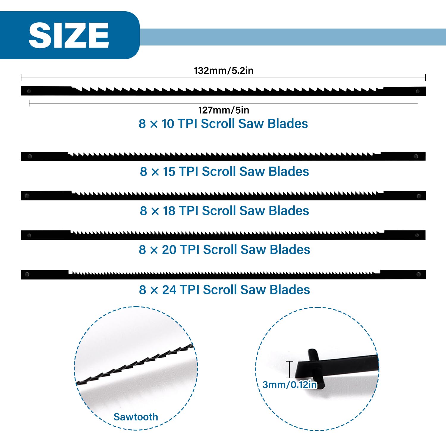 VooGenzek 40 PCS Scroll Saw Blades Set, 10/15/18/20/24 Teeth Carbon Steel Coping Saw Blade, Pinned Scroll Saw Blade - Image 2