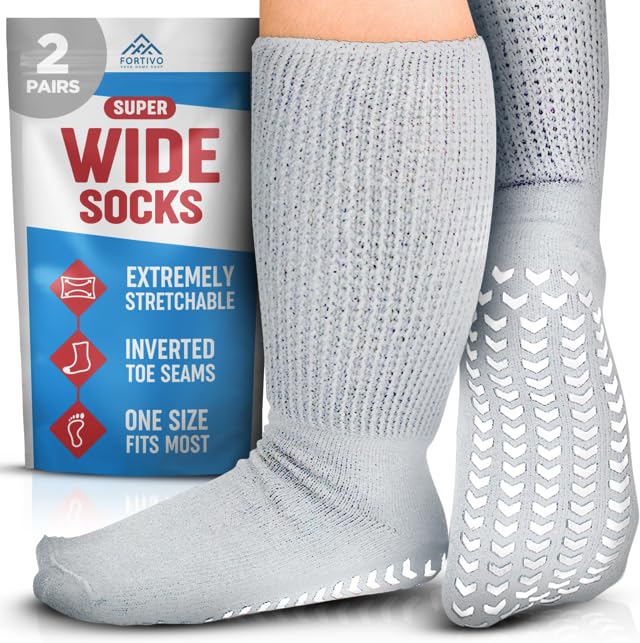2 Pairs Extra Wide Socks for Swollen Feet, Diabetic Socks for Men, Non Slip Socks, Diabetic Socks, Hospital Socks