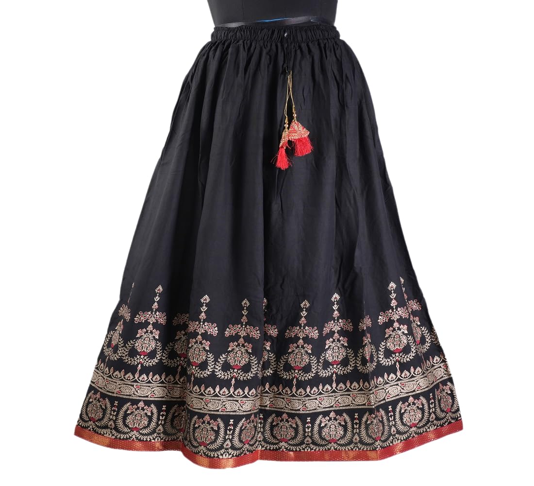 Alphanic Rayon Woman/Girl Traditional Rajasthani Jaipuri Gold Print Long Skirt with Elastic Full Length-picture-38