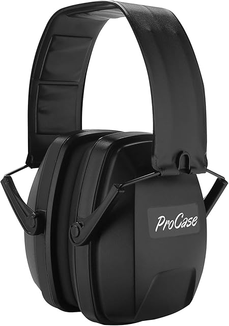 ProCase Ear Defenders Adults [Ultra Comfort Series], Foldable Adjustable Noise Cancelling Headphones Safety Earmuffs Hearing Protection Shooting Ear Defenders Autism for Hunting Construction -Black