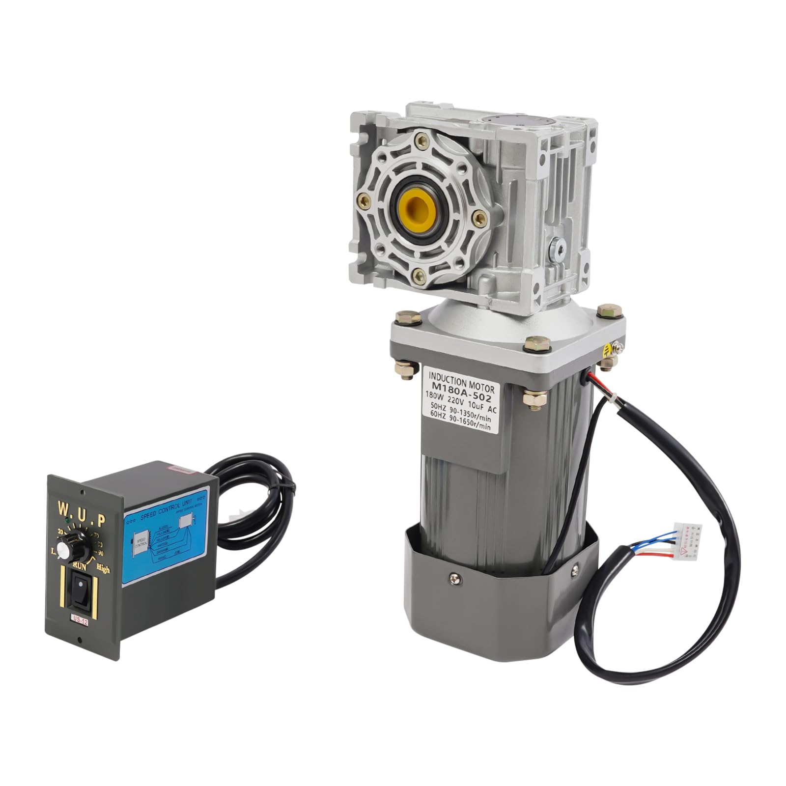 Motoriduttore a vite senza fine da 220 V e 180 W con regolatore di velocità – Ingranaggio a vite senza fine motore velocità regolabile, coppia 35 NM – Riduttore per industria, automazione