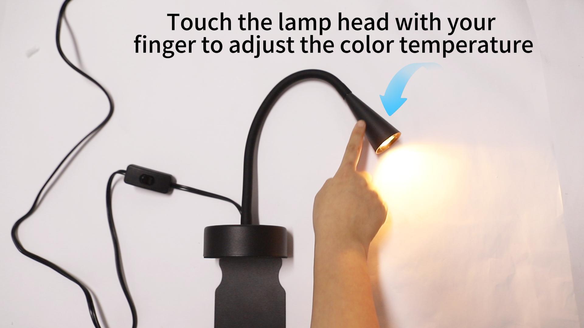 Image of Black Headboard Reading Light, No Drilling Wall Mounted Reading Lights for Bedside, Book Light for Bedtime Reading, Buttonless Dimmable Reading Lamp, Movable Gooseneck Reading Sconces for Bedroom