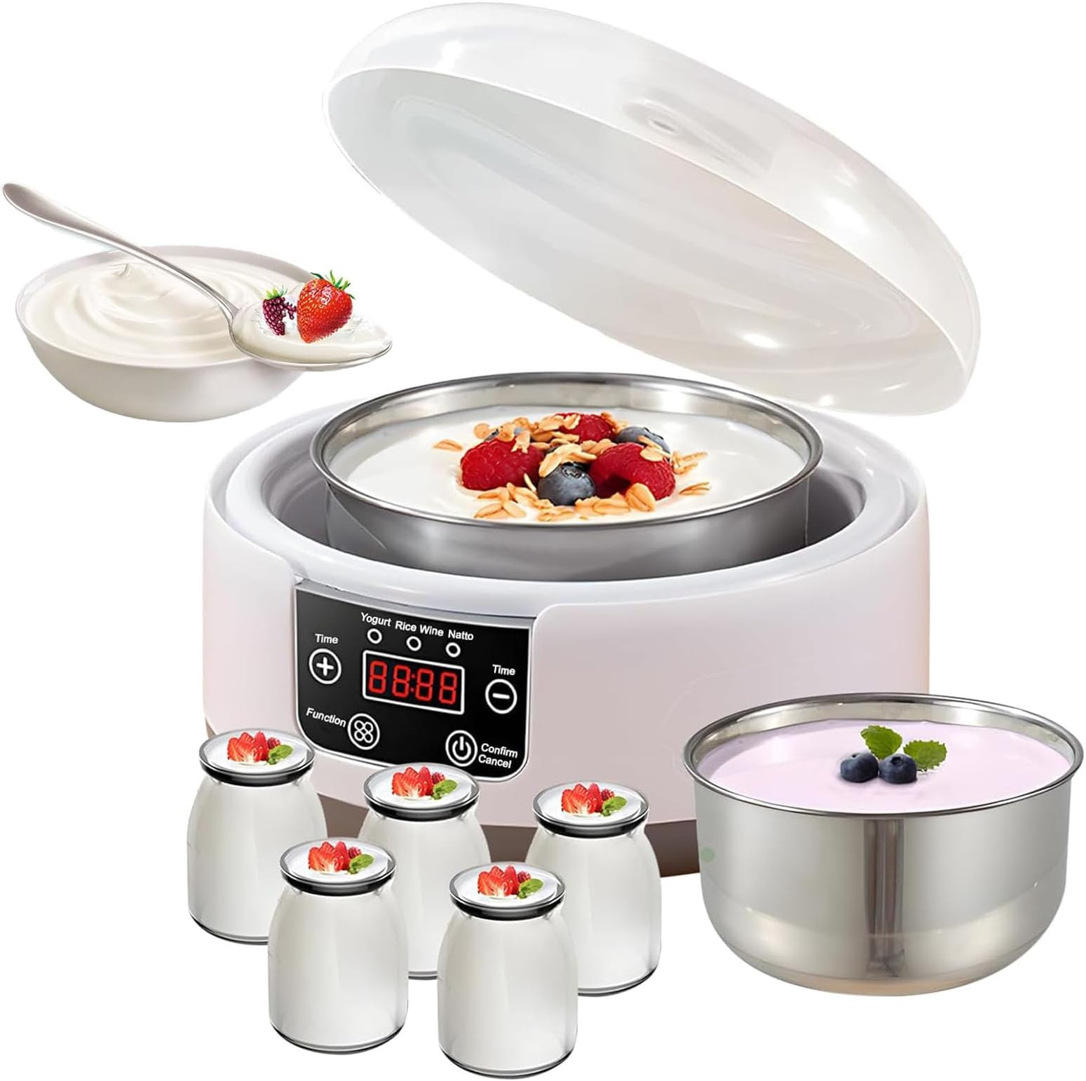 Yogurt Maker Machine 36 Hours with Temperature Control and Timer, 1.2L Yogurt Machine with Lcd Display, Multifunctional Yogurt Maker Stainless Steel Design for Home Use (yogurt machine+5 cups)