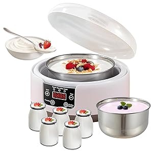 Yogurt Maker Machine 36 Hours with Temperature Control and Timer, 1.2L Yogurt Machine with LED Display, Multifunctional Yogurt Maker Stainless Steel Design for Home Use (yogurt machine+5 cups)