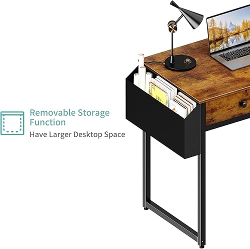Miniatura 8 de Lufeiya Escritorio de computadora con 3 cajones de tela, para dormitorio, escritorio de computadora de oficina en casa de 39 pulgadas con cajón de