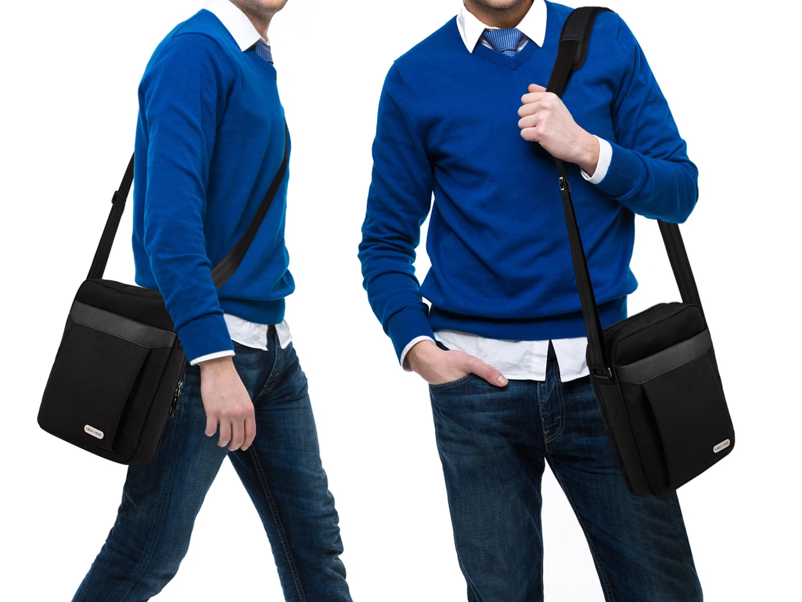 Sacoche Homme Bandoulière en Tissu Oxford avec Compartiment pour Tablette (Compatible avec iPad Tablette 10,5 Pouces, 25 cm), Noir