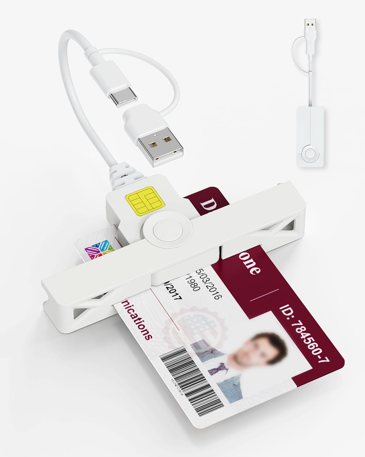 2-in-1 CAC Card Reader, USB C & USB A Dual Connector Smartfold CAC Card Reader with LED Indicator, Military USB Common Access CAC ID Card Adapter Compatible with Windows, Mac OS, Plug and Play, White
