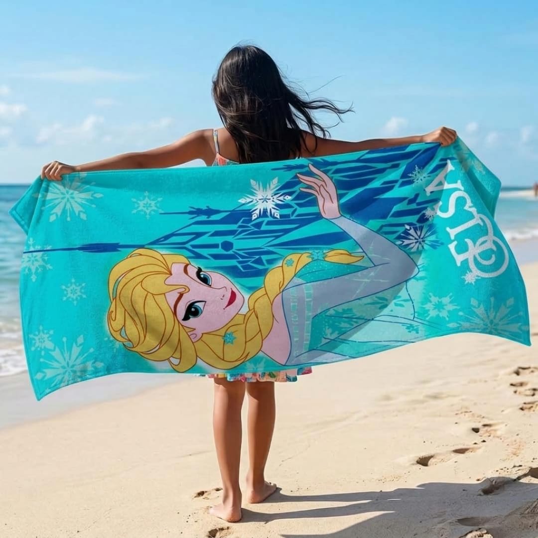 Athom Living Disney Frozen Kids Cotton Bath Towel – Soft, Super Absorbent, Vibrant Design, Perfect for Girls, Quick-Dry, Comfortable & Fun Bath Time Towel |350GSM, 60x120cm 1