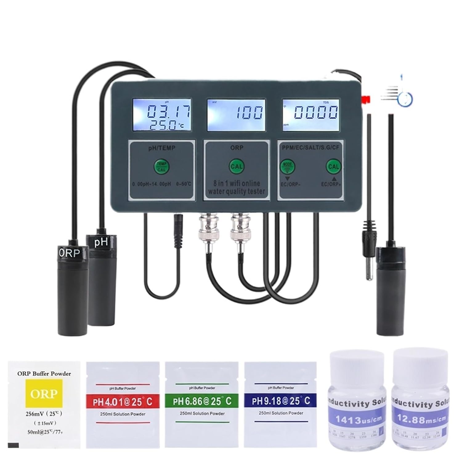 Water Detector, Smart PH ORP TDS EC Salt S. G Temp CF Monitor Meter Online Aquarium Water Quality Tester Data Logger Controller,for Drinking Water