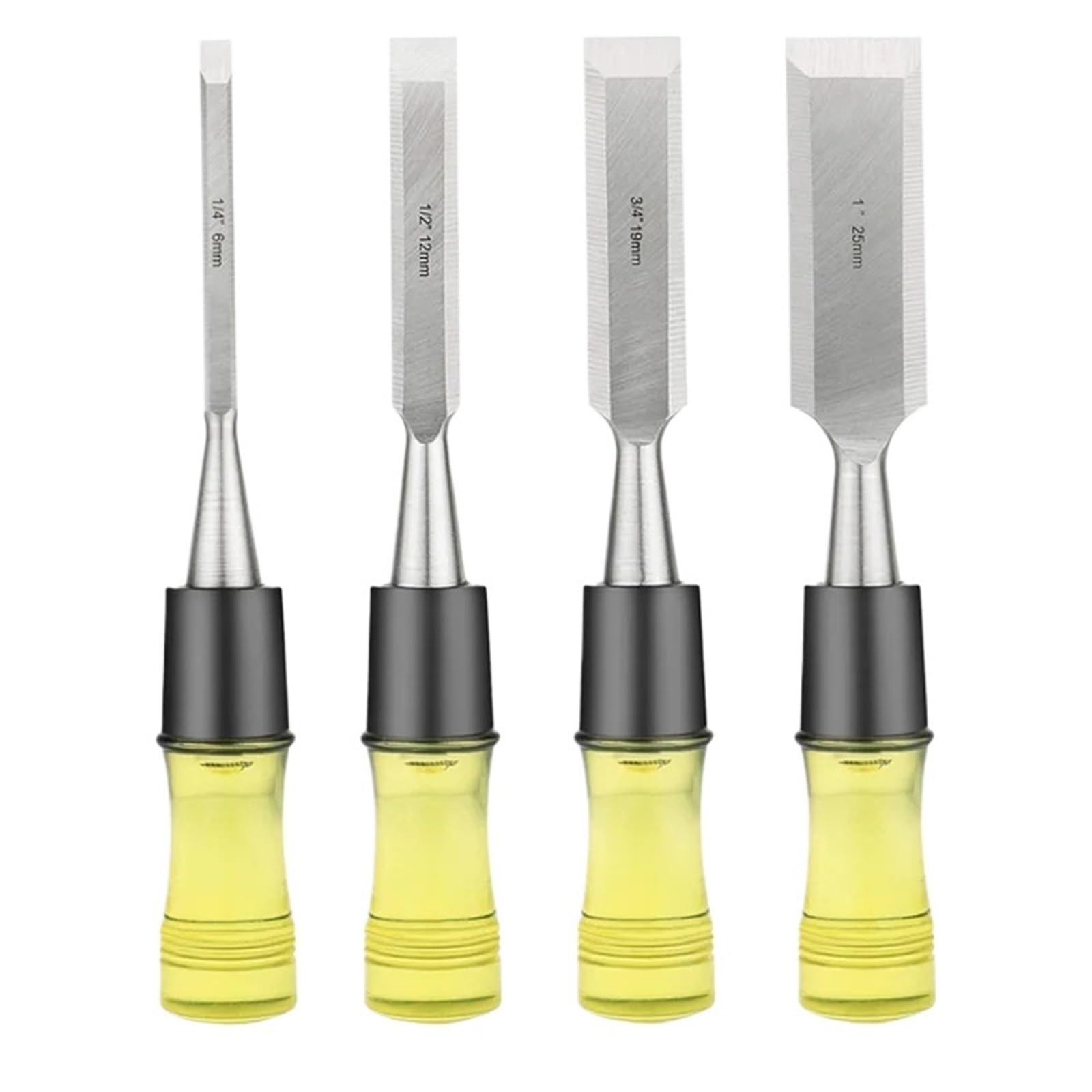 Set di scalpelli for legno da 4 pezzi for la lavorazione del Lama con bordo smussato in acciaio CR-V Maniglia in PVC ad alto impatto Scalpello-B51B