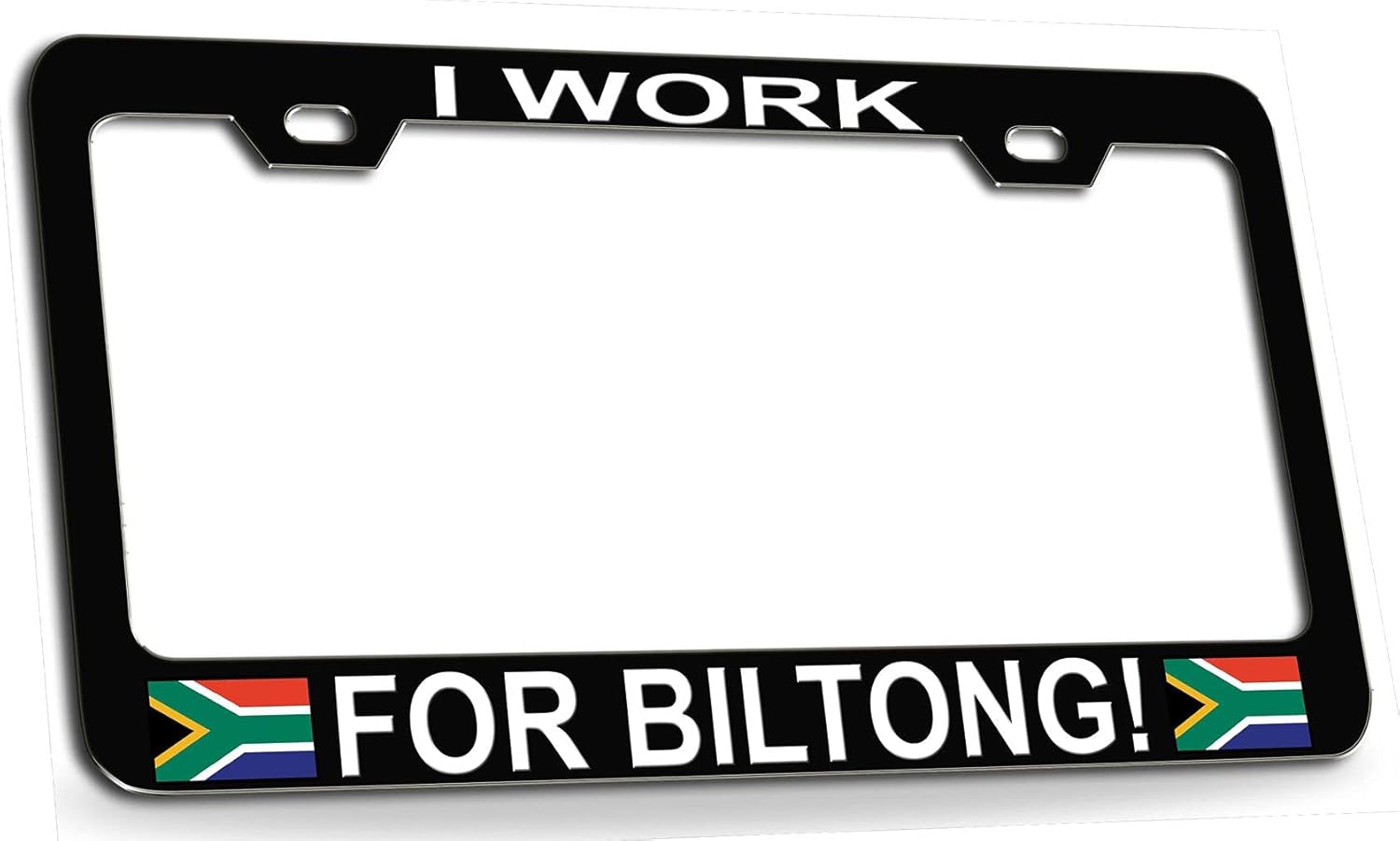 I Work for Biltong South African Steel Metal License Plate Frame Black Wh, y56