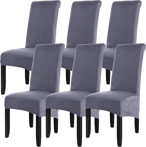 MIFXIN Juego de 6 fundas para sillas de comedor grandes, de terciopelo de gamuza elástica, tamaño XL, fundas de elastano suaves y lavables para