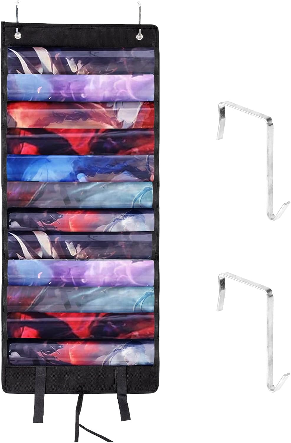 Playmat Holder for MTG/TCG/RPG, Portable Play Mat Tube Case Storage Bag Holds 12+1 Game Mats & Transparent Slots with 2pcs Hooks Ideal Hanging Organizer Accessories(Black)