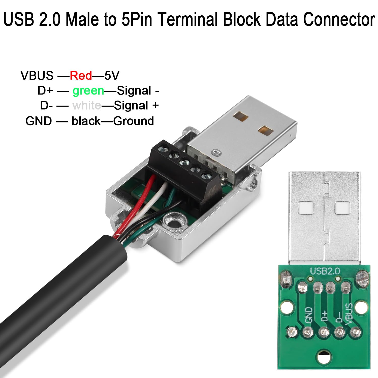 QIANRENON Quick Connect Adaptateur USB Sans Soudure Câble Court Mâle Vers 5 Broches Connecteur Terminal à Ressort Carte De Dérivation 480 Mbit/s 5 V2 A Pour Bricolage / Réparation USB, 30 Cm
