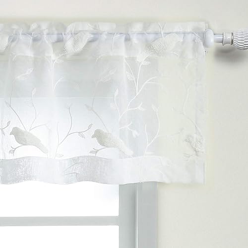 VOGOL Cenefa Transparente Blanca con Bolsillo para Barra, Tratamiento de Ventana Sólido Cortinas de Cocina Cenefas para Ventanas, Elegantes Paneles