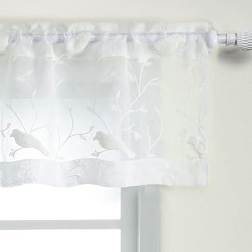 VOGOL White Rod Pocket Sheer Valance, Solid Window Treatment Kitchen Curtains Valances for Windows, Elegant Soft Curtain Panels for Bedroom W52 x L18 Inch, 1 Panel, Birds