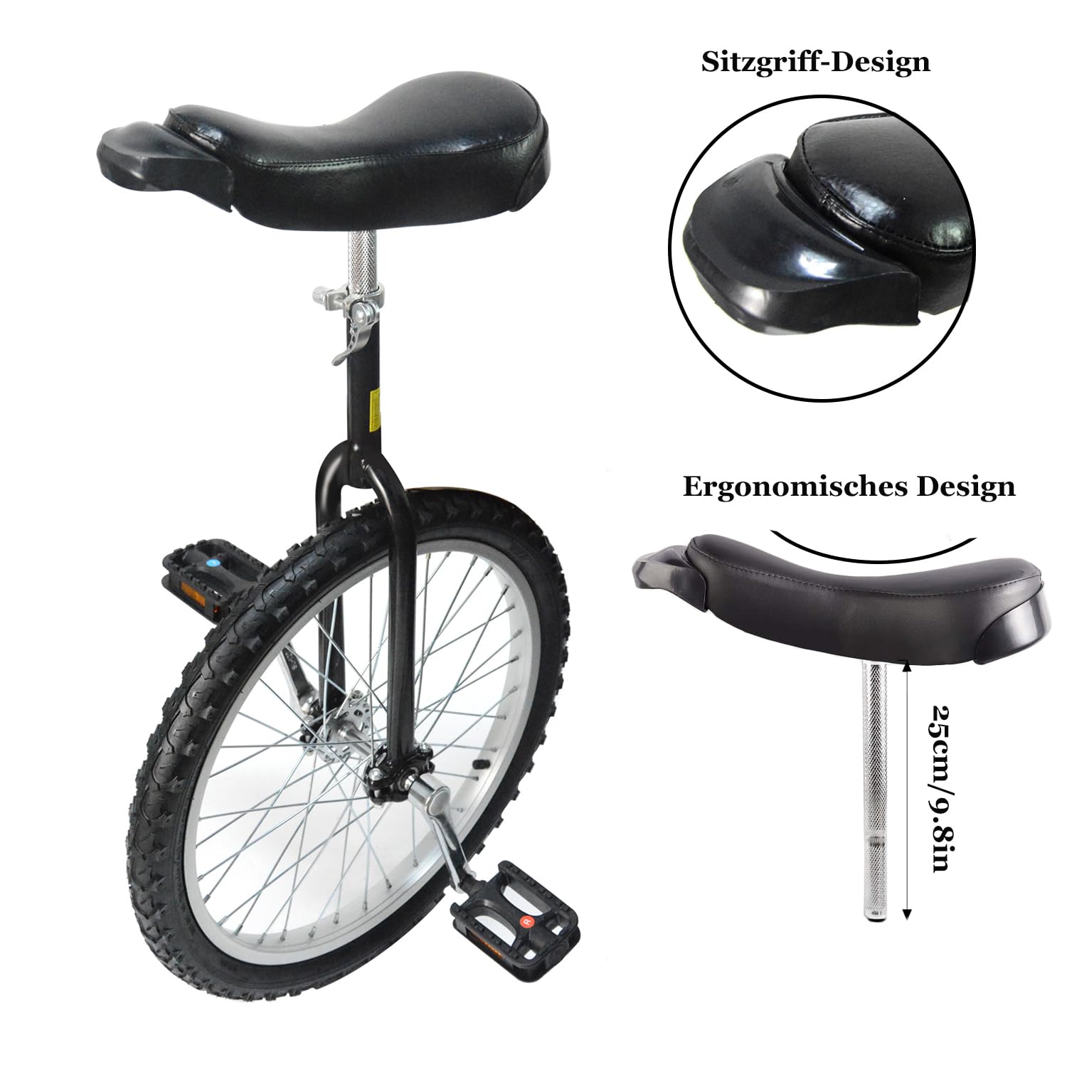 MYOYAY Einrad 20 Zoll Balance Training mit Einradständer Höhenverstellbar 20" Luxus Einrad für Kinder Erwachsene, Unisex Unicycle Fahrrad für Profis Outdoor Sportarten, Schwarz