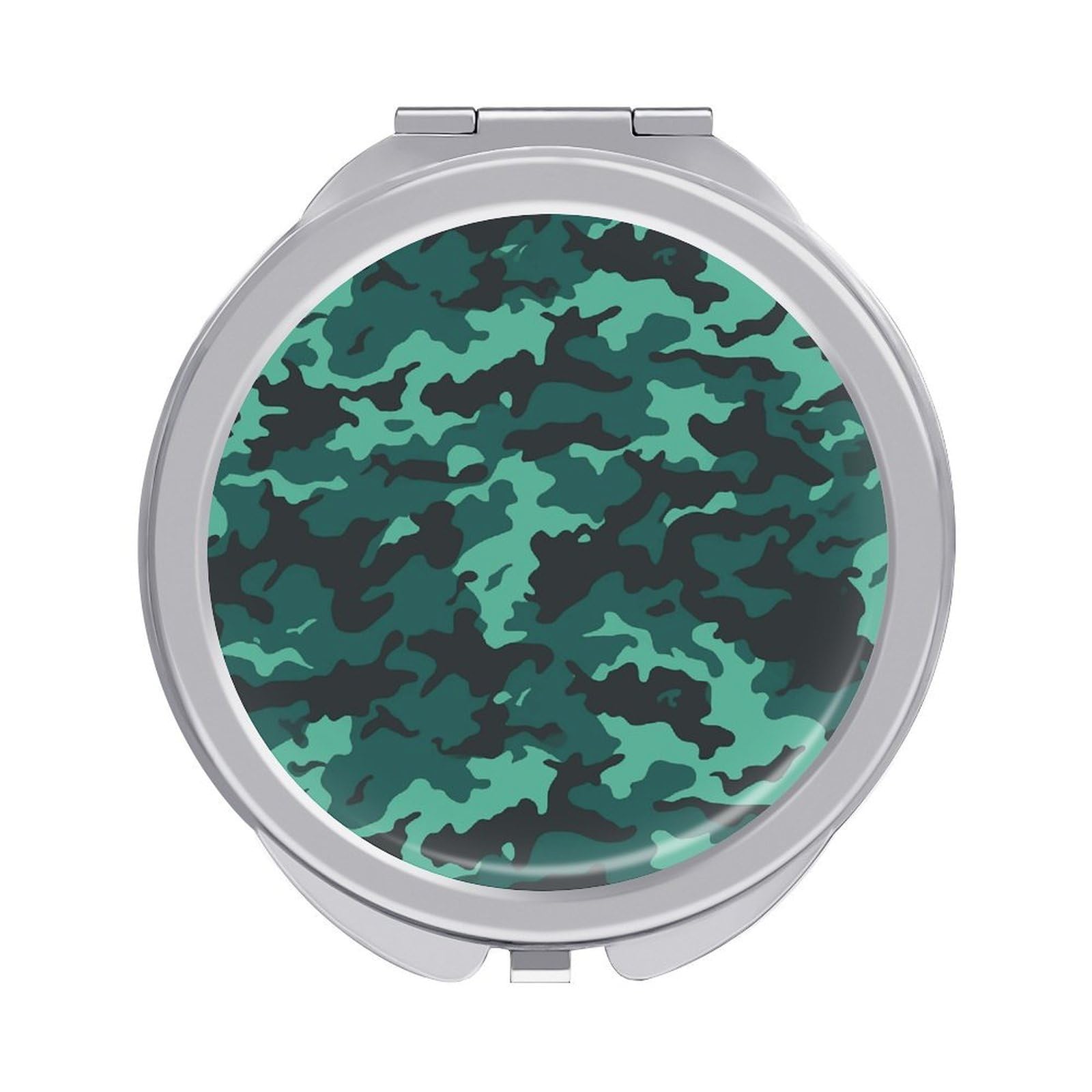 LDGSUPH Teal Camouflage Travel Makeup Mirrors Portable Compact Mirror Double-Sided 2X/1X Magnifying Folding Pocket Mirror Mini Round Handheld Mirrors for Home Outdoor