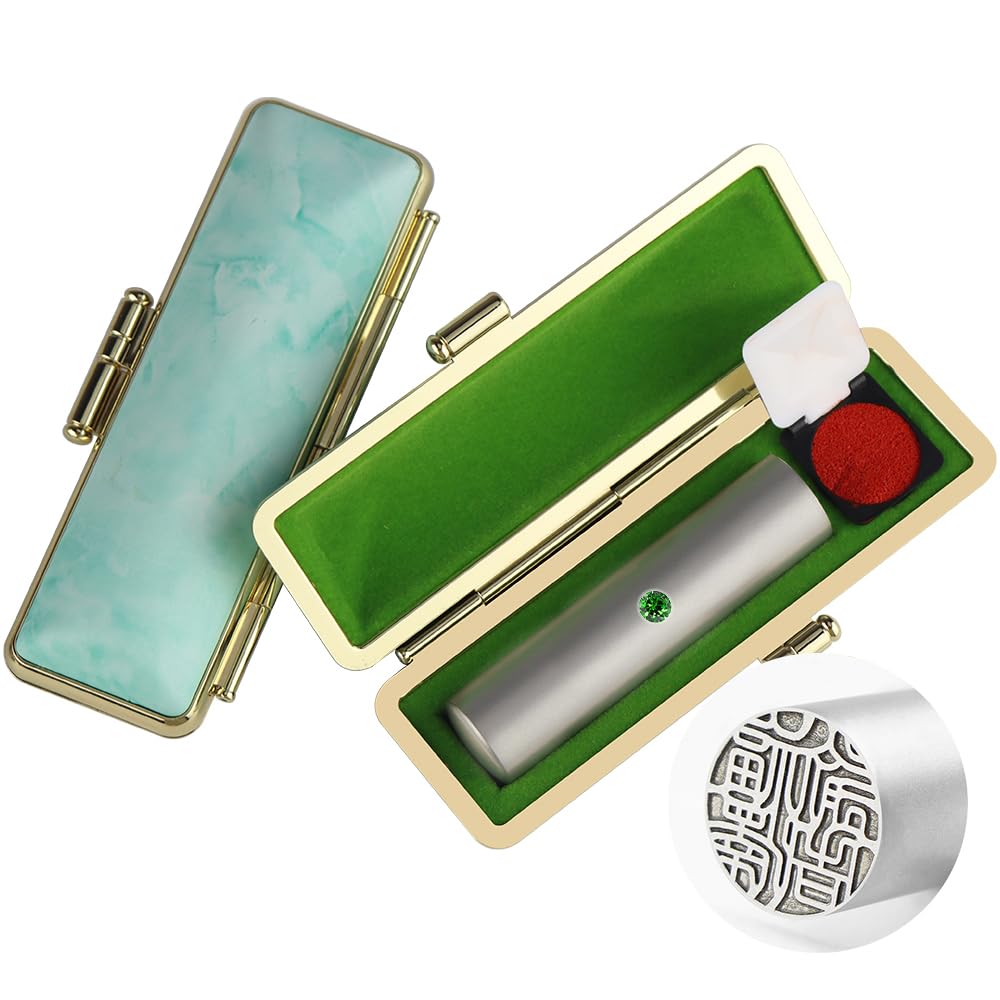 Silver Titanium Hanko Seal 0.59in 15mm Inkan Marble Case Made in Japan