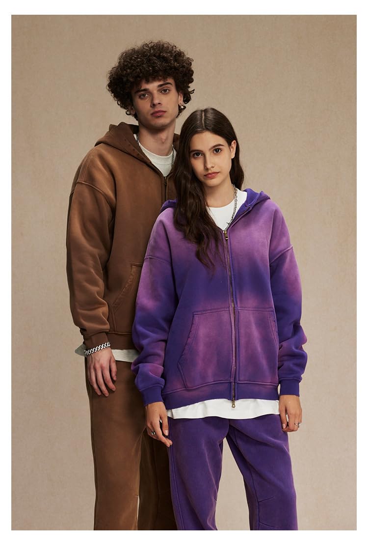 Felpa con cappuccio da uomo vintage con cerniera, oversize, con lavaggio acido, unisex, streetwear