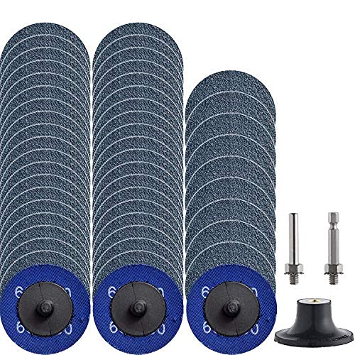 NYXCL Miroku 50Pcs P60 2-inch quick change discs set, Zirconia Sanding Discs with 1/4" Holder, for Die Grinder Surface Prep Strip Grind Polish Finish Burr Rust Paint Removal
